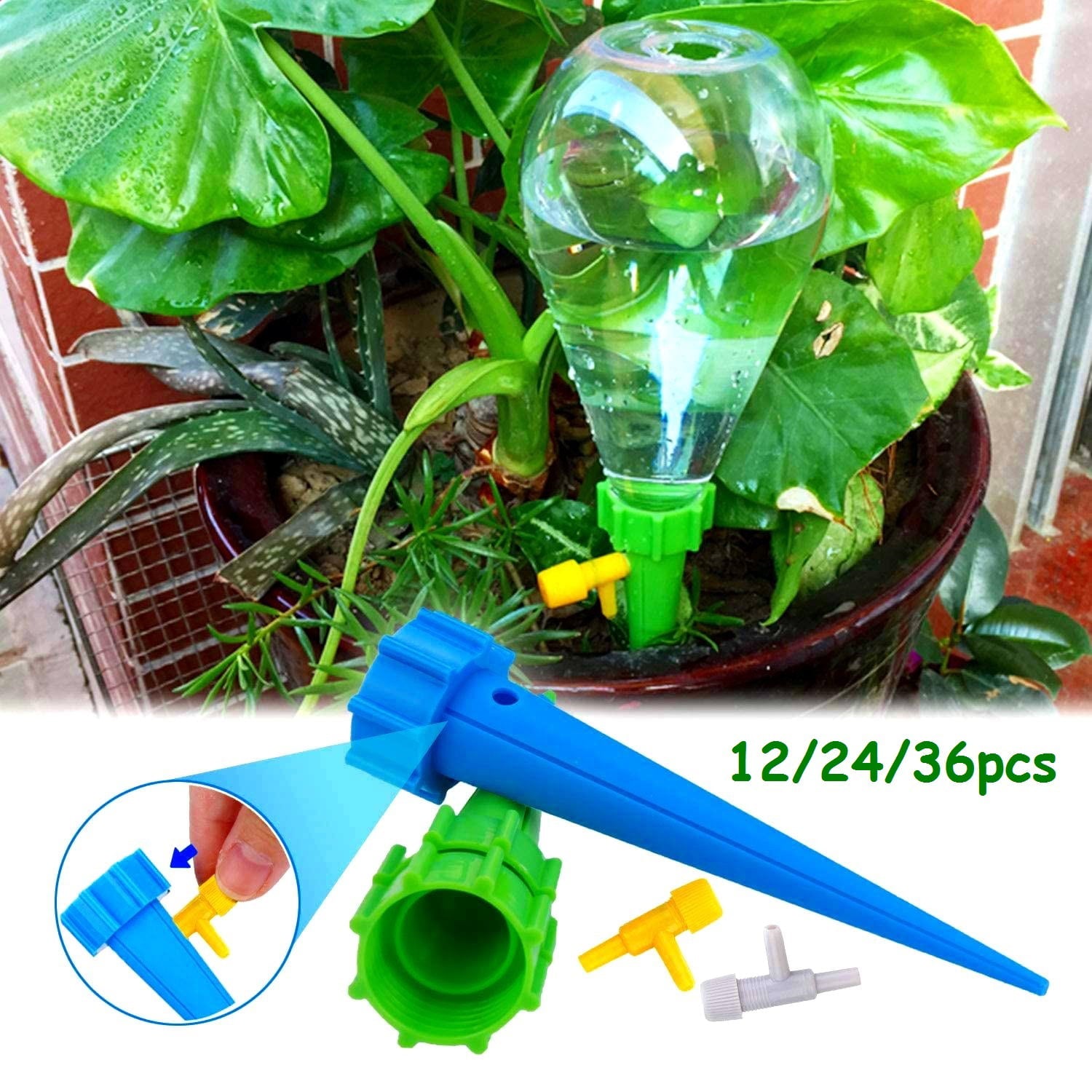 Flantor Plastic Drip Irrigation - 12Pcs Self Watering Spike Slow Plants Watering System，Automatic Watering Devices with Control Valve for Outdoor Indoor Plants