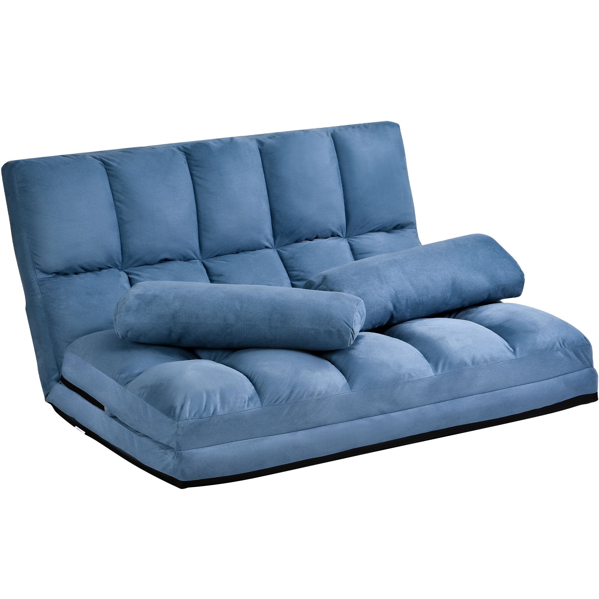 Double Chaise Lounge Sofa Floor Couch and Sofa with 2 Pillows for Living Room, Blue