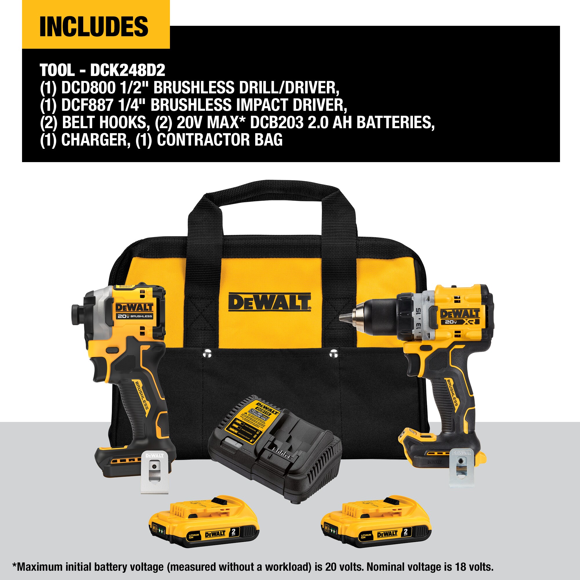 DEWALT 20V MAX XR Brushless Cordless 1/2 in. Drill/Driver and 1/4-in Impact Driver Kit