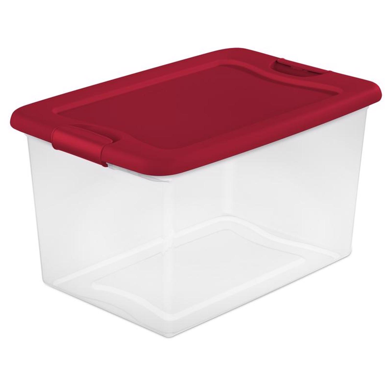 Sterilite 64 qt Clear/Red Latching Storage Box 13.5 in. H X 23.75 in. W X 16 in. D💝(LAST DAY CLEARANCE SALE 70% OFF)