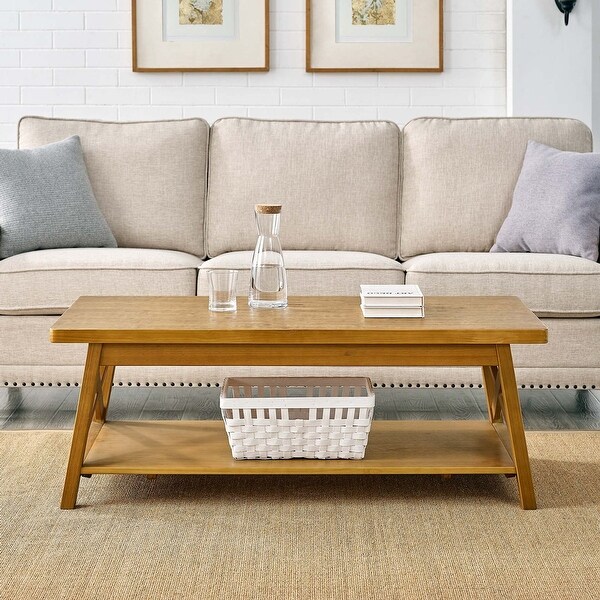 Modern Farmhouse Solid Wood Coffee Table with Storage Shelf， 47