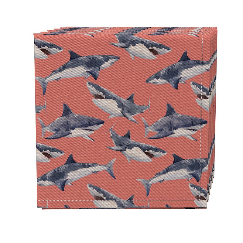 Napkin Set of 4， 100% Cotton， 20x20， Shark Background