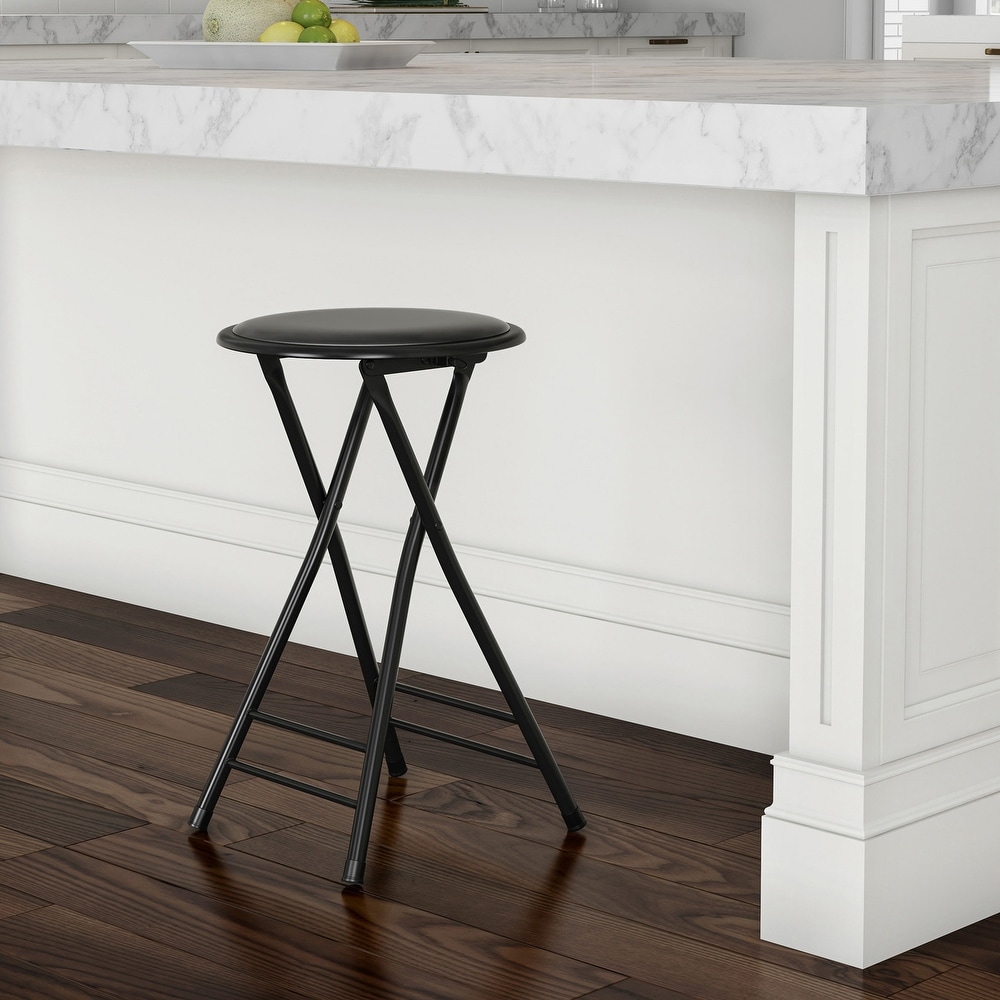 Trademark Home 24 Inch Tall Folding Stool with Round Padded Seat