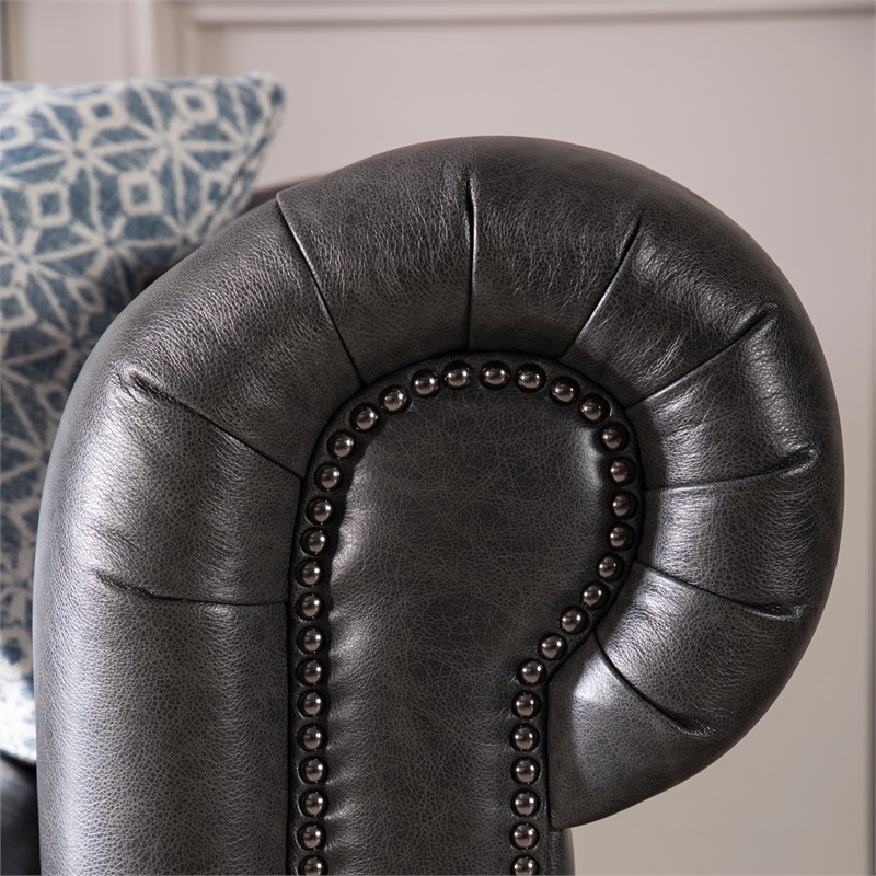 Bowery Hill 20  x27 x27Traditional Leather Upholstered Tufted Accent Chair in Gray   Traditional   Armchairs And Accent Chairs   by Homesquare  Houzz