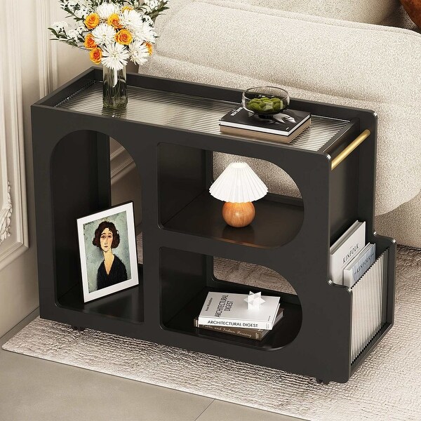 Mobile End Table with Lockable Wheels，Open Organizer