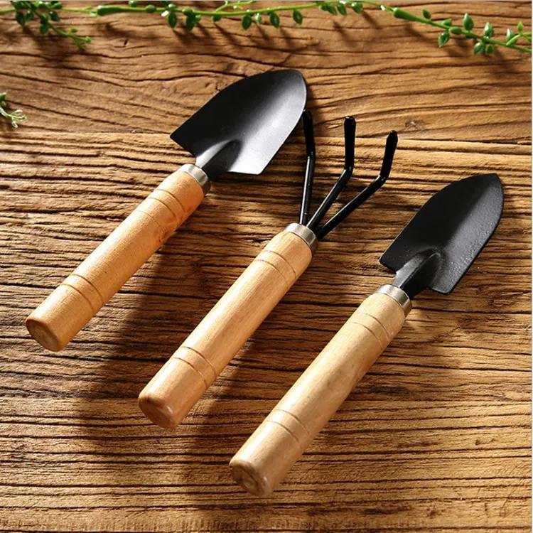 Three piece Suit Eco Friendly Wooden Handles Succulent Mini Gardening Tools for Transplant Vegetable Seedlings