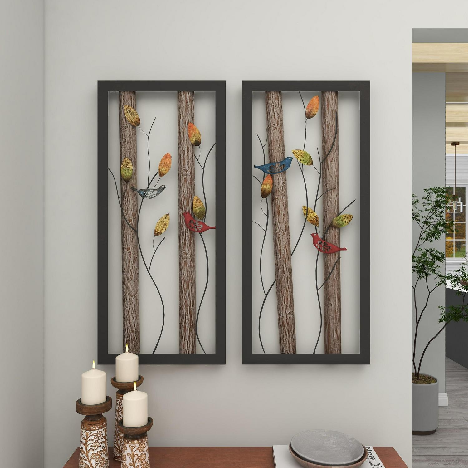 DecMode Black Metal Bird Wall Decor with Real Wood Detailing (2 Count)  Crowdfused