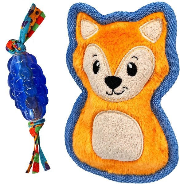 Petstages Mini Orka Dental Toy and Fox Durable Plush Dog Toy， X-Small， 2 count