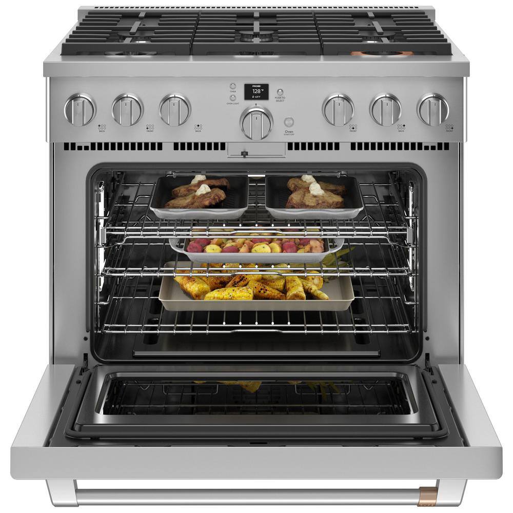 Cafe 36 in. 6.2 cu. ft. Smart Slide-In Gas Range in Stainless Steel with 6 Burners Air Fry and Convection CGY366P2TS1