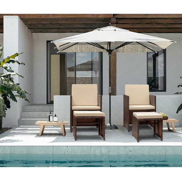 4pc Outdoor Wicker Rattan Set With Cushioned Chairs amp Ottomans Devoko