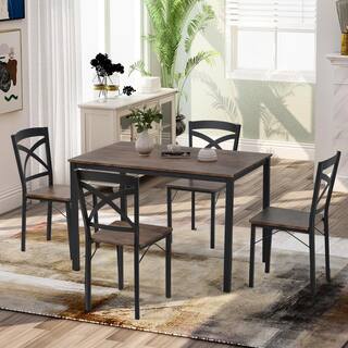 Harper  Bright Designs 5-Piece Industrial Brown Dining Set with Ergonomic Chairs ST000020AAD