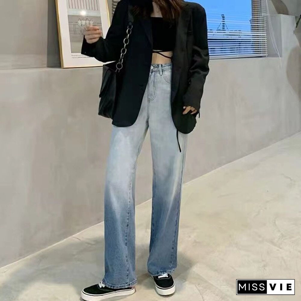 Woman Jeans High Waist Clothes Wide Leg Denim Clothing Blue Streetwear Vintage Quality Fashion Harajuku Straight Pants