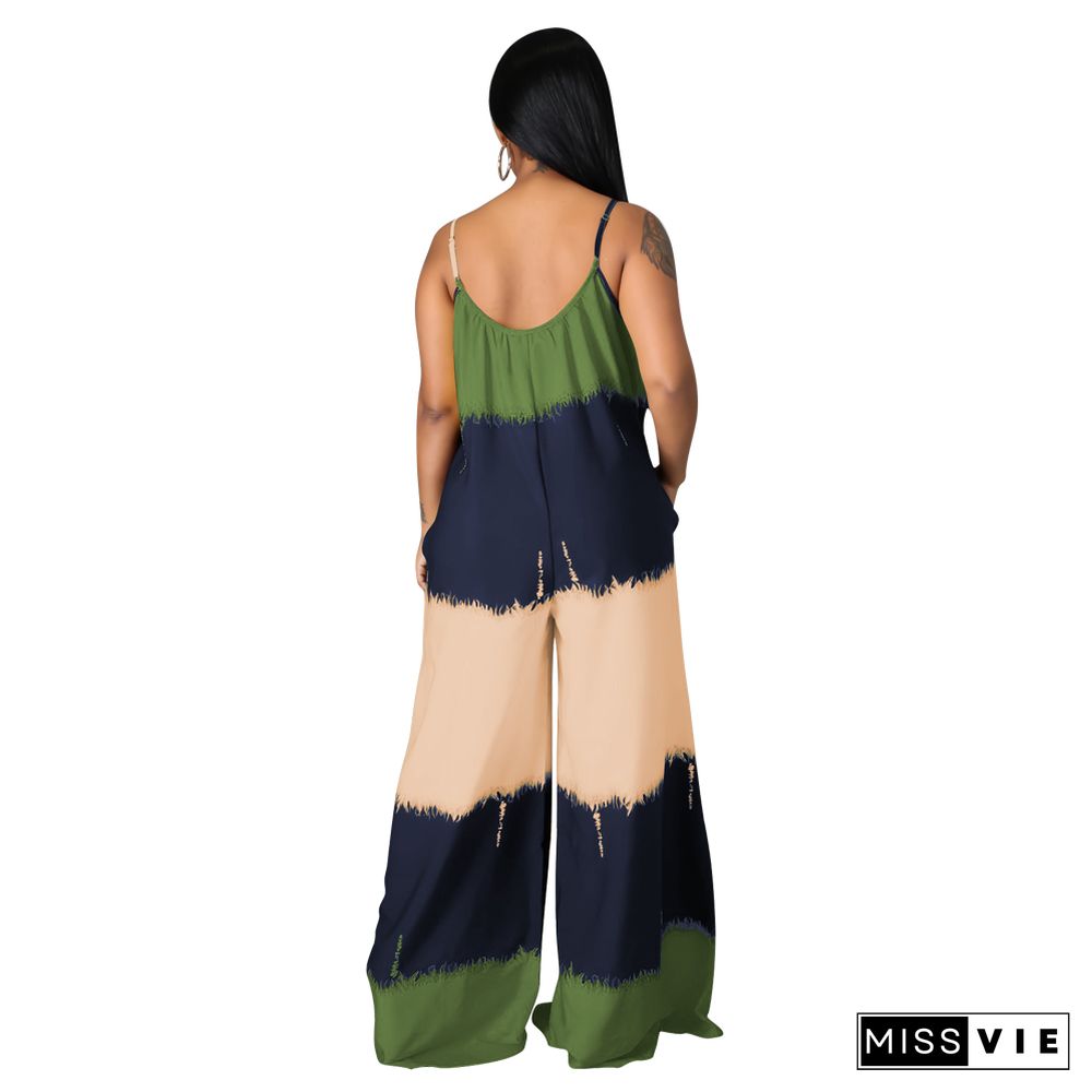 Tie Dye Spaghetti Strap Loose Wide Leg Jumpsuits