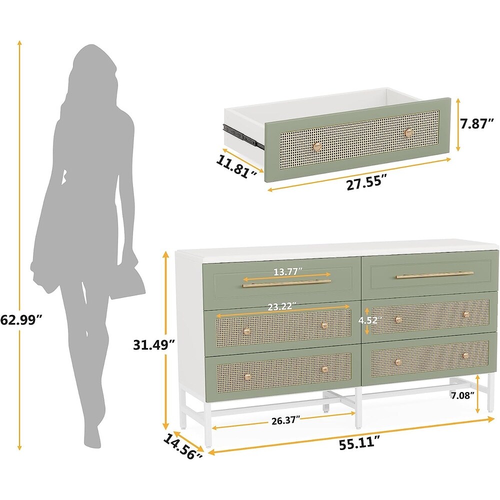 Modern Dresser 6 Drawer Dressers Chests of Drawers for Bedroom   White and Green