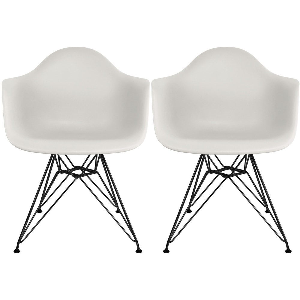 Set of 2 Modern Plastic Armchair with Black Eiffel Wire Legs Dining Molded Arm Chair