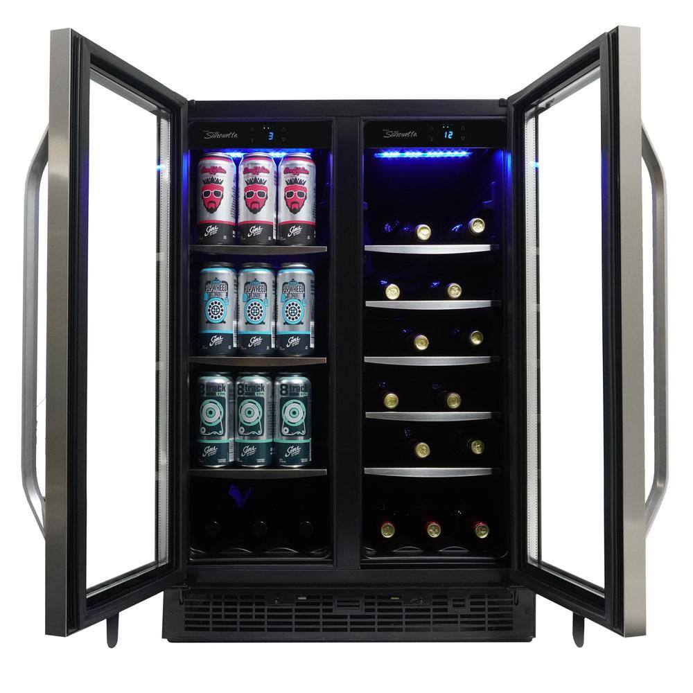 Silhouette Dual Zone 23.81 in. Wide 60 beverage cans and 27 bottles of wine Built-in Beverage Center in Stainless Steel SBC051D1BSS