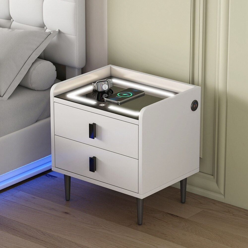 Nightstand with Wireless Charging Station USB Charging and Adjustable LED Lights