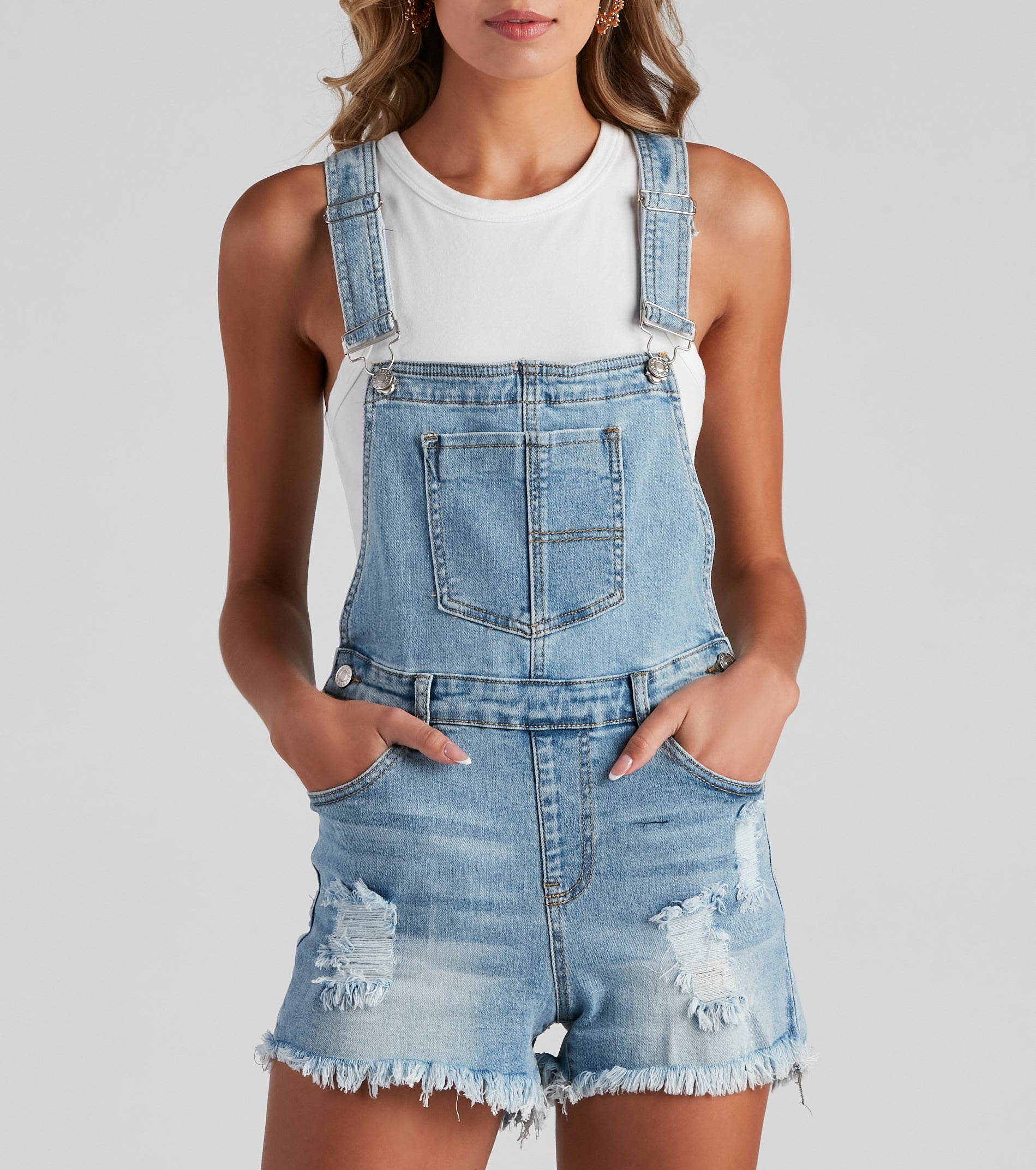 Adventuring Distressed Denim Shortalls