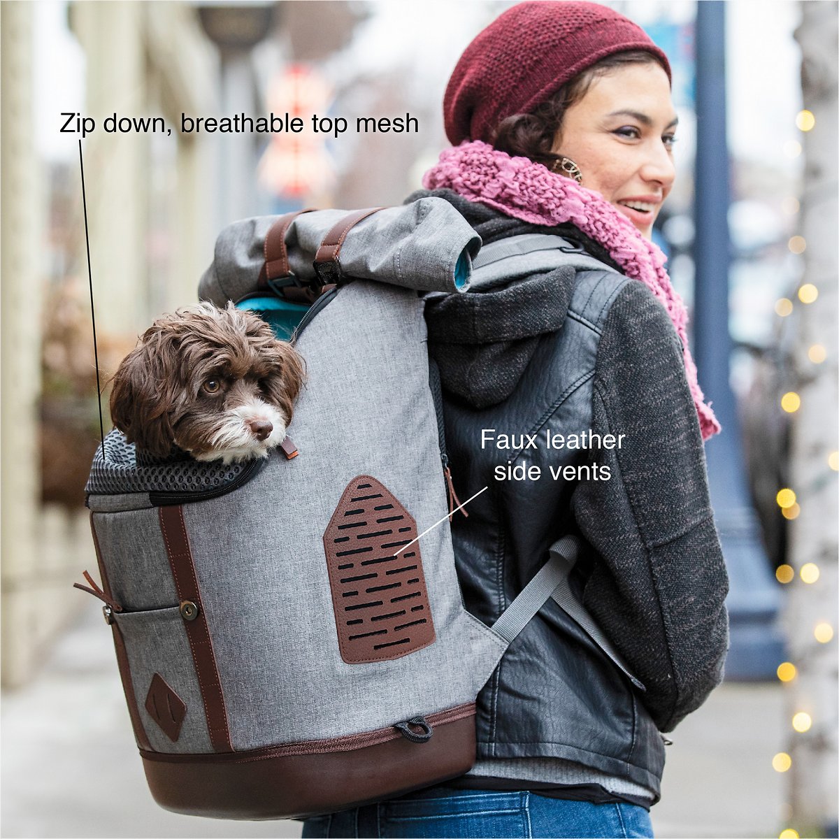 Kurgo Dog Carrier Backpack for Small Pets - Dogs and Cats | Cat | Hiking or Travel | Waterproof Bottom | K9 Ruck Sack (Heather Charcoal Grey)