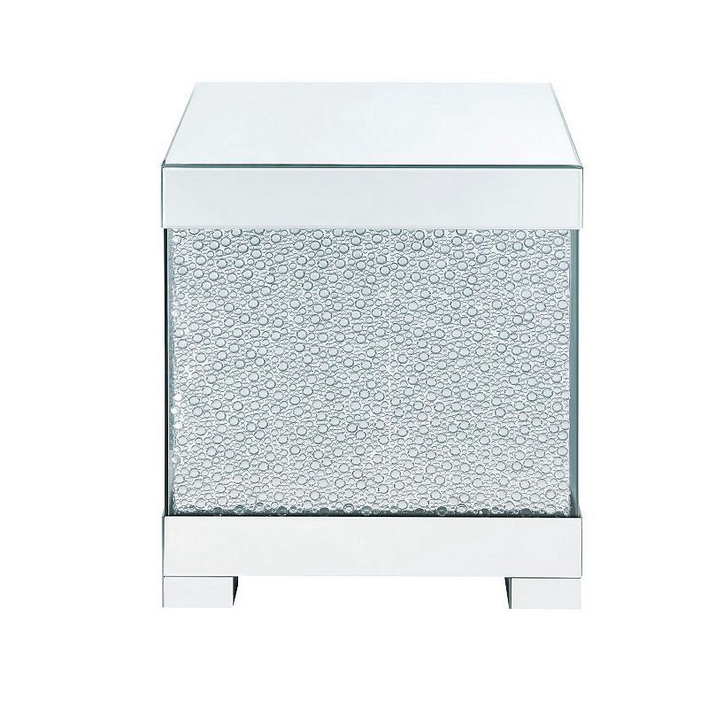 Contemporary Square Wooden End Table with Faux Crystal Inlays， Silver