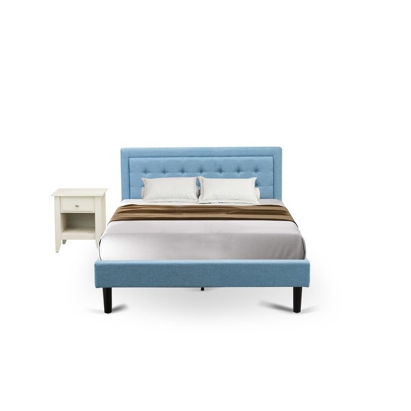 Fannin Bed Set - Queen Size Bed Frame and an End Table - Denim Blue Linen Fabric ( End Table Pieces Option ) - - 33887600