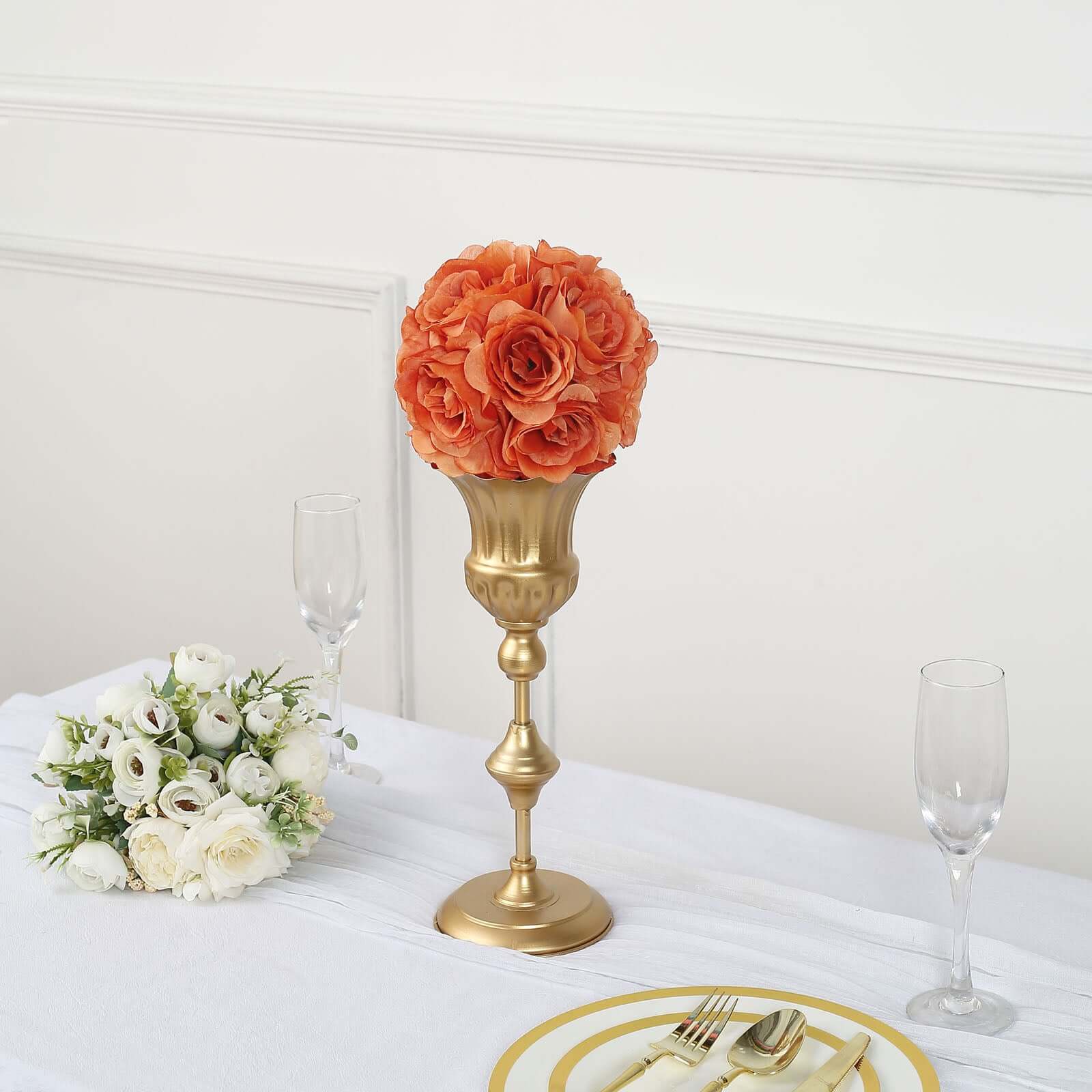 2 Pack Terracotta (Rust) Artificial Silk Rose Kissing Ball, Faux Flower Ball 7