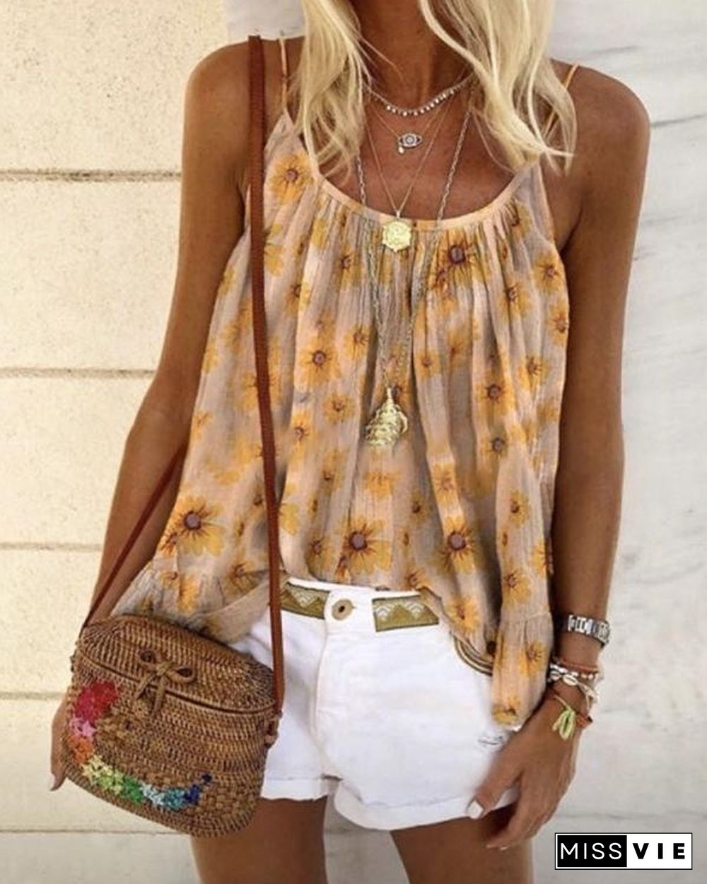 Floral Casual Camisole Neckline Sleeveless Blouses