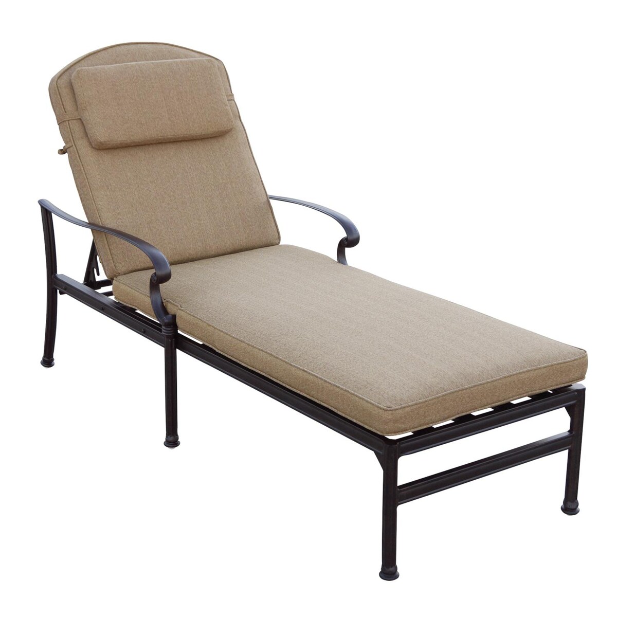 Darlee Santa Barbara 3 Piece Cast Aluminum Patio Chaise Lounge Set W/ Ice Bucket Insert and Sesame Cushions