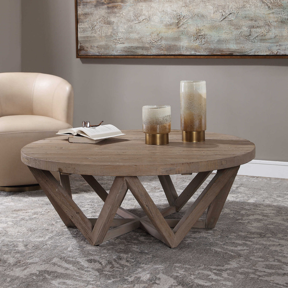 Luxe Rustic Geometric Reclaimed Wood  Coffee Table Round Zig Zag Open Triangle   Rustic   Coffee Tables   by My Swanky Home  Houzz