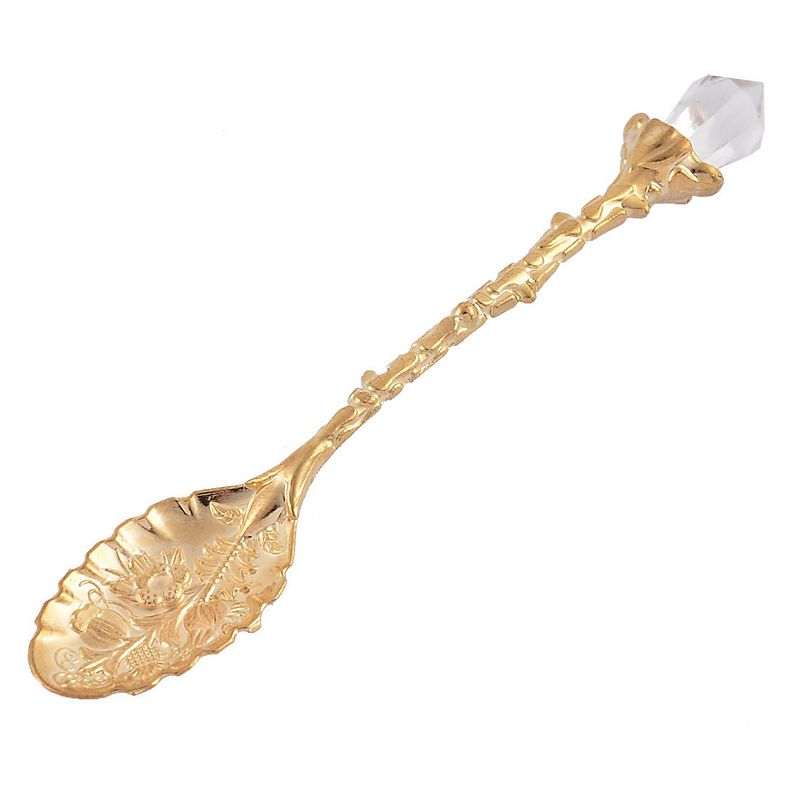 Stainless Steel Flower Pattern Mini Dessert Coffee Tea Spoon Gold Tone