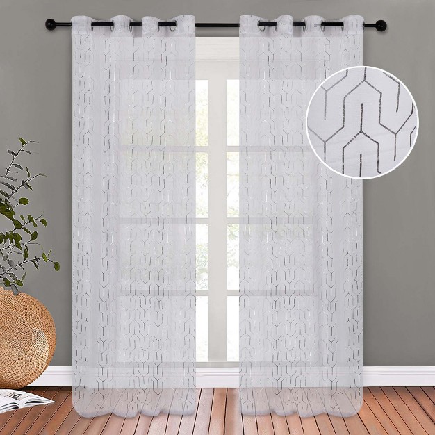 Contemporary Geometric Trellis Sheer Curtains Set Of 2 By Blue Nile Mills