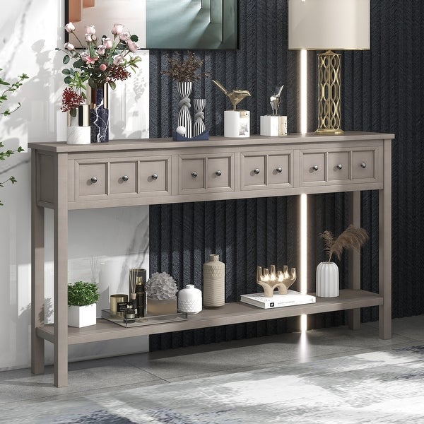 Entryway Console Table， Long Sofa Table with Drawers and Bottom Shelf