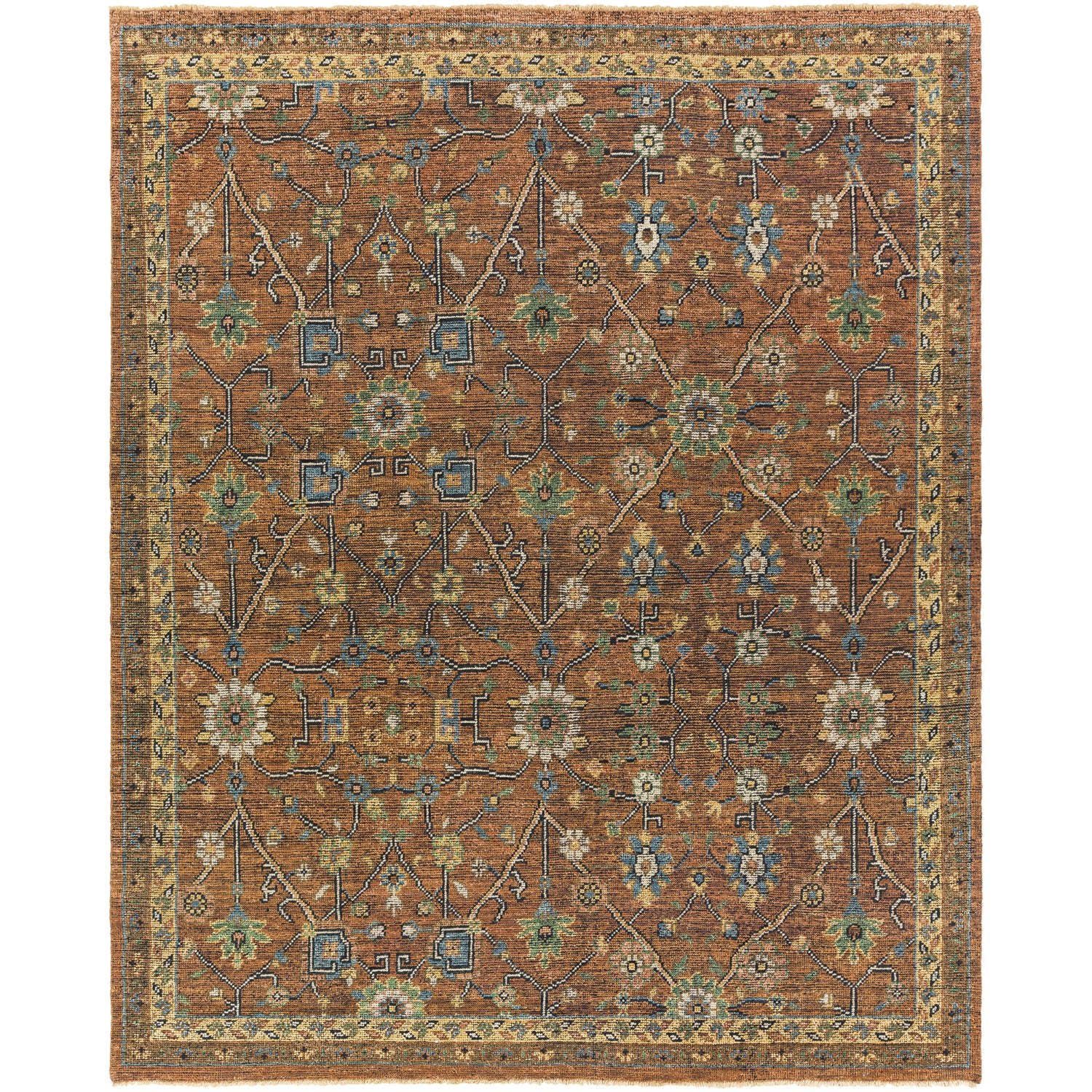 Reign Hand Knotted Rug in Dark Brown, Camel, Black, Wheat, Khaki, Blush, Denim, Emerald