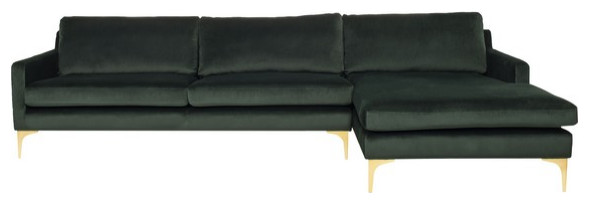 Safavieh Couture Brayson Chaise Sectional Sofa Hunter Green   Midcentury   Sectional Sofas   by Safavieh  Houzz