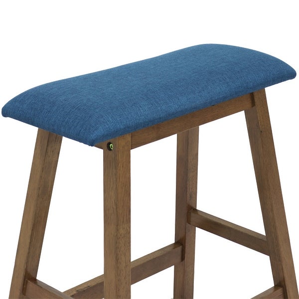 Set of 2 Counter-Height Stools - Blue Cushions