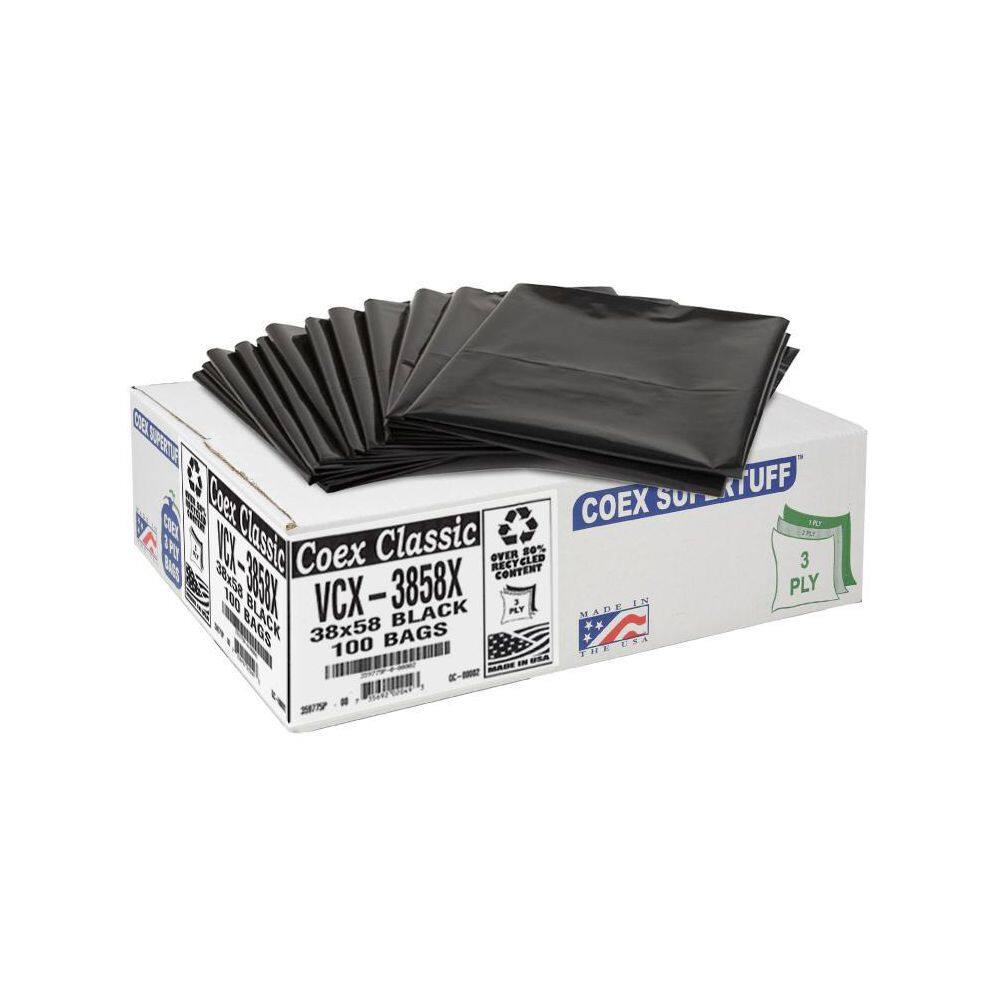 Aluf Plastics 55-60 Gallon Trash Bags - 1.5 MIL (eq) Black Trash Can Liners - 38