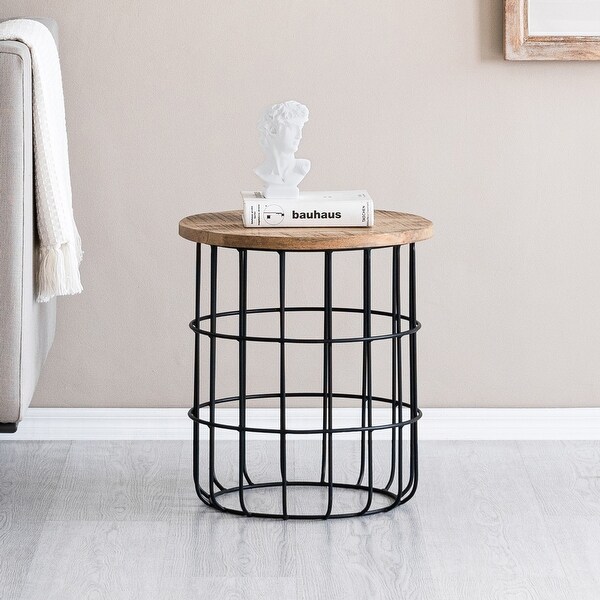 MH London Auxon Side End Table With Sturdy Metal Cage Base - 15.70