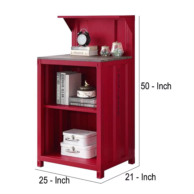 Reception Desk with Container Style and 3 Tier Shelves， Red