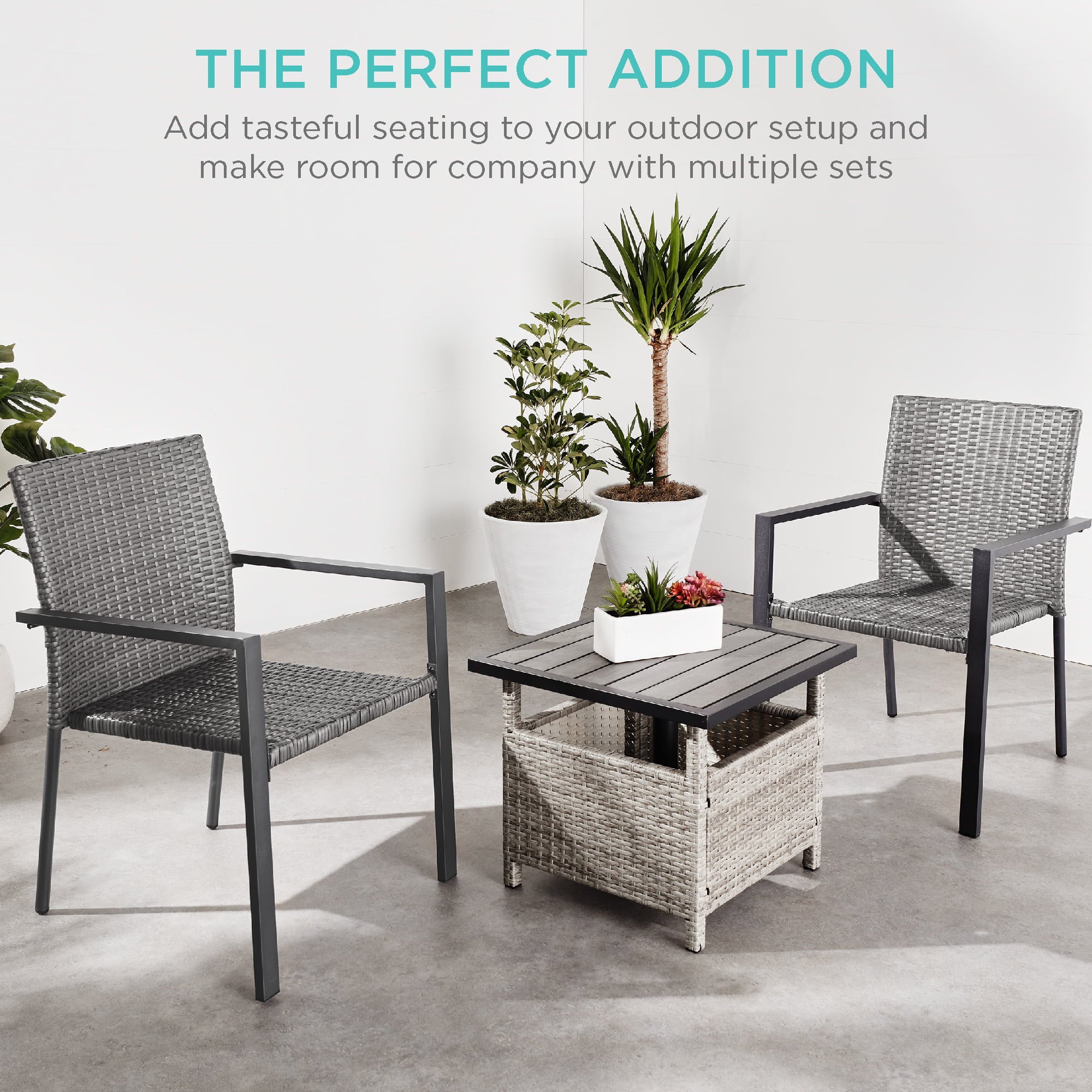 Best Choice Products Set of 2 Stackable Wicker Chairs w/ Armrests, Steel Conversation Accent Furniture for Patio - Gray