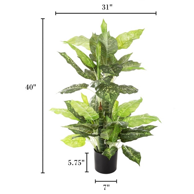 Artificial Dieffenbachia Floor Plant - 40-inch Potted Faux Greenery For Home Or Office Decoration Natural Looking Polyester Leaves By Pure Garden