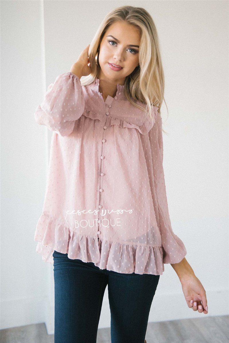 Ruffle Yoke Button Front Blouse