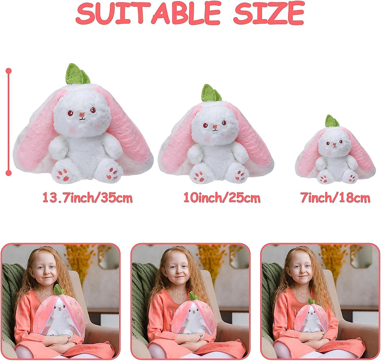 7 In，strawberry Bunny Transformed Rabbit Plush Zipper， Carrot That Turns Into Ears Bunnies Plushies Toy Cute Stuffy Doll Easter Gift