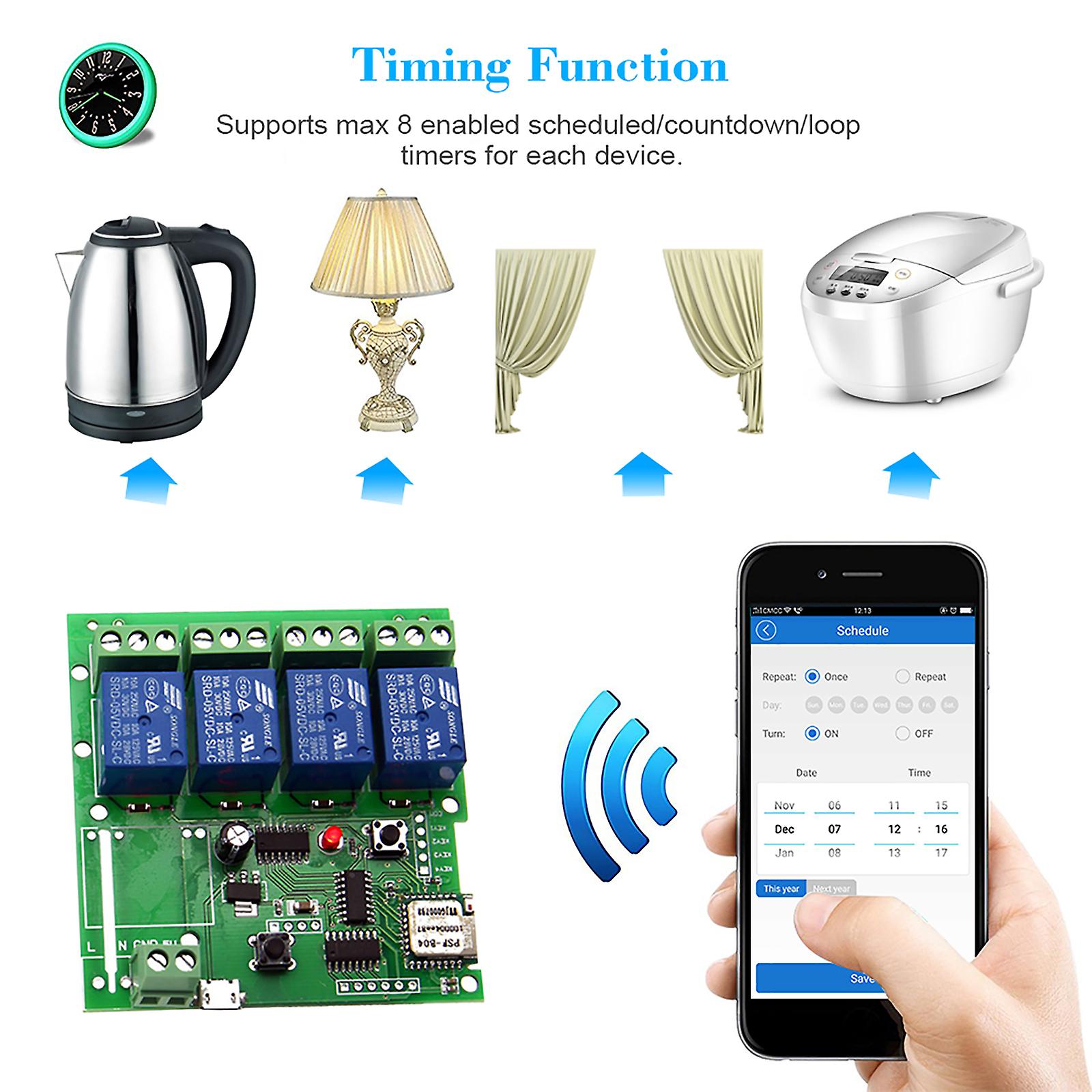 Green Ewelink Smart Remote Control Wireless Switch Universal Module 4ch Dc 5v Wifi Switch Timer Phone App Remote Control Support Alexa Google Home Voi