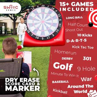 SWOOC Giant Kick Darts (Over 6 ft. Tall) with Over 15 Games Included - Giant Inflatable Outdoor Dartboard with Soccer Balls K-DARTS