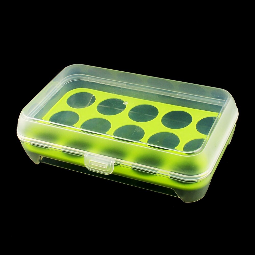 Plastic Rectangle Shaped 15 Slots Eggs Holder Storage Container Box Green Clear   Clear  Green