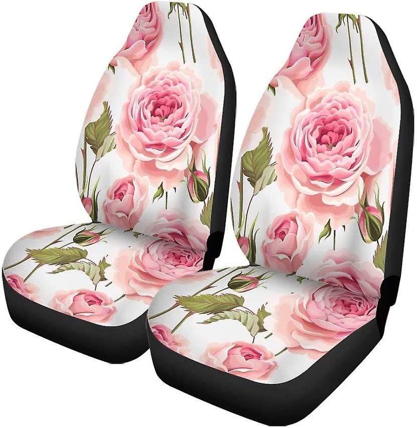 Set Of 2 Car Seat Covers Rose Flower Universal Auto Front Seats Protector Fits For Car，suv Sedan，truck D---43224