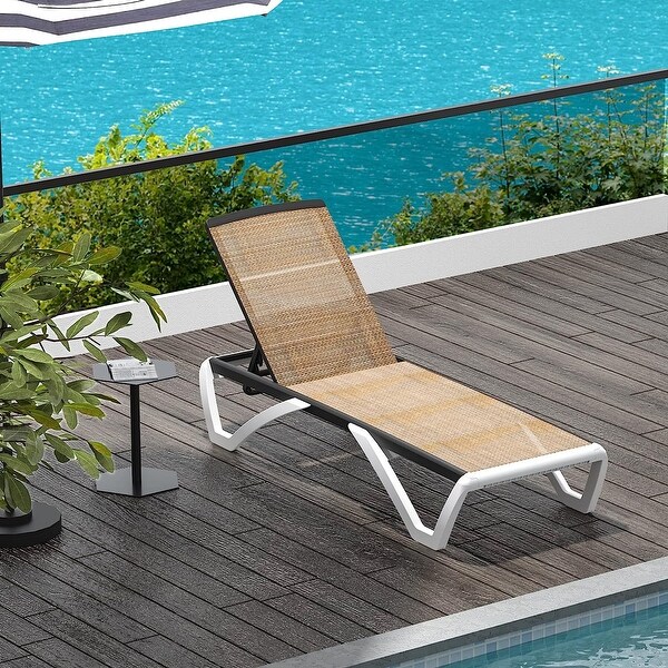 Domi Patio Chaise Lounge，AllWeather Adjustable Recliner with Wheels，Stackable