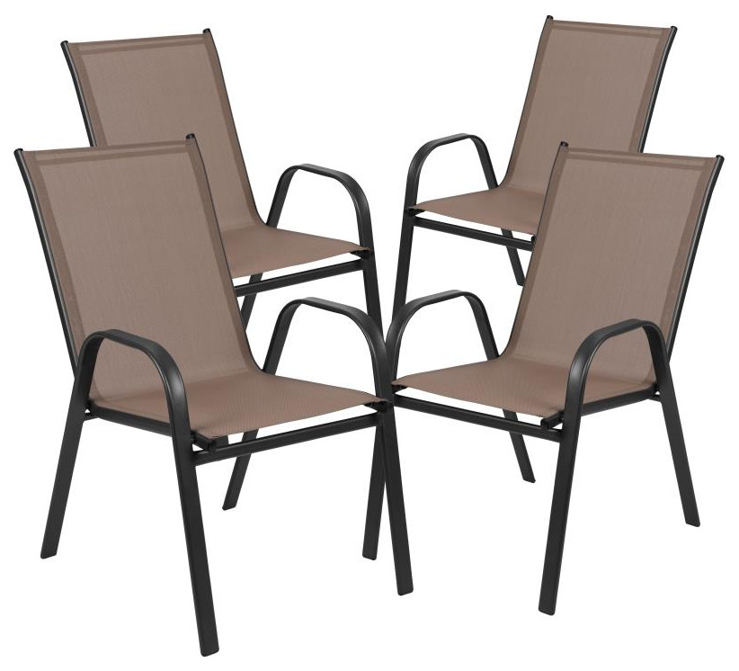 Brazos 5 Pc Outdoor Dining Set 55 quotTempered Glass Patio Table  4 Stack Chairs   Transitional   Outdoor Dining Sets   by Pot Racks Plus  Houzz