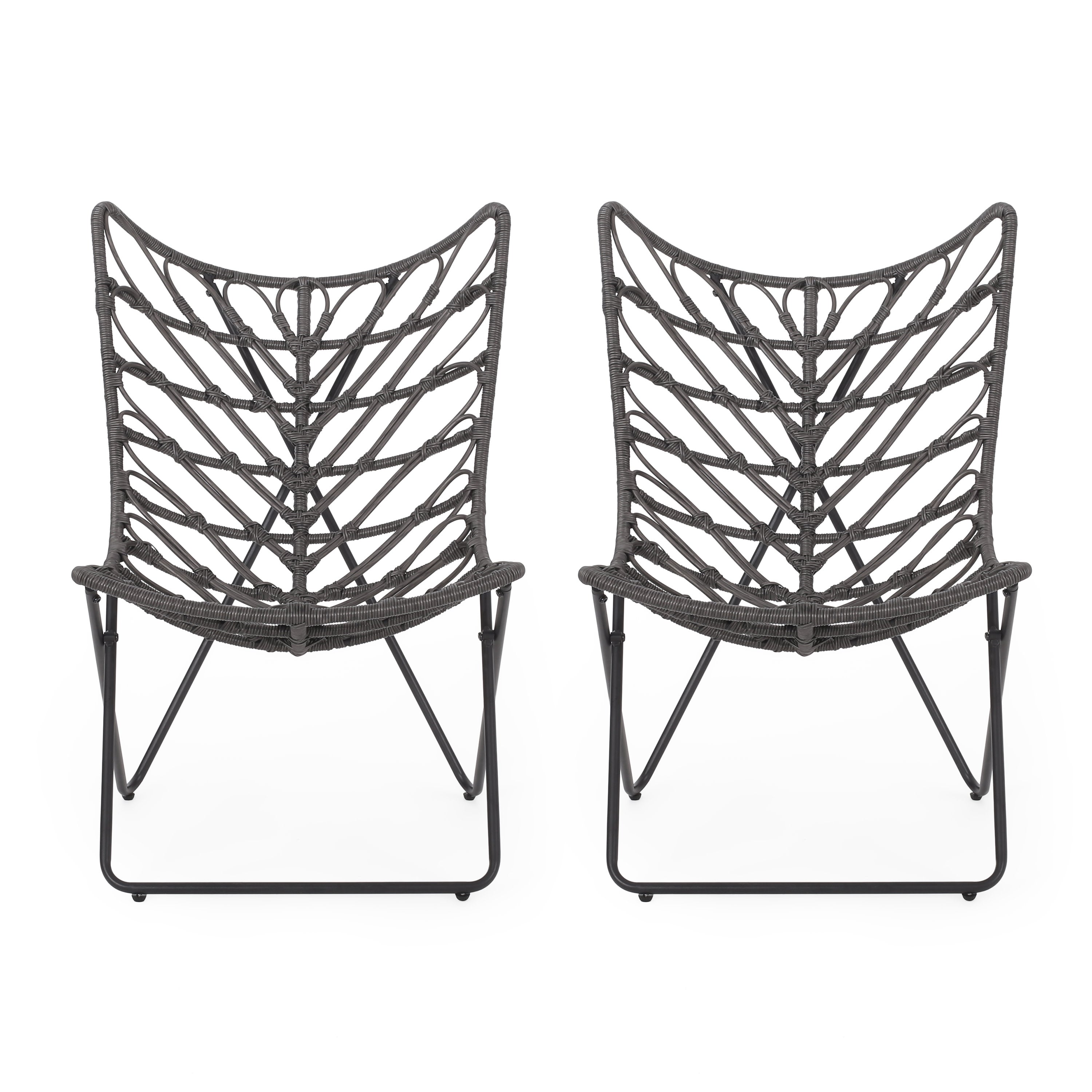 Danbury Outdoor Boho Modern Wicker Accent Chairs, Set of 2