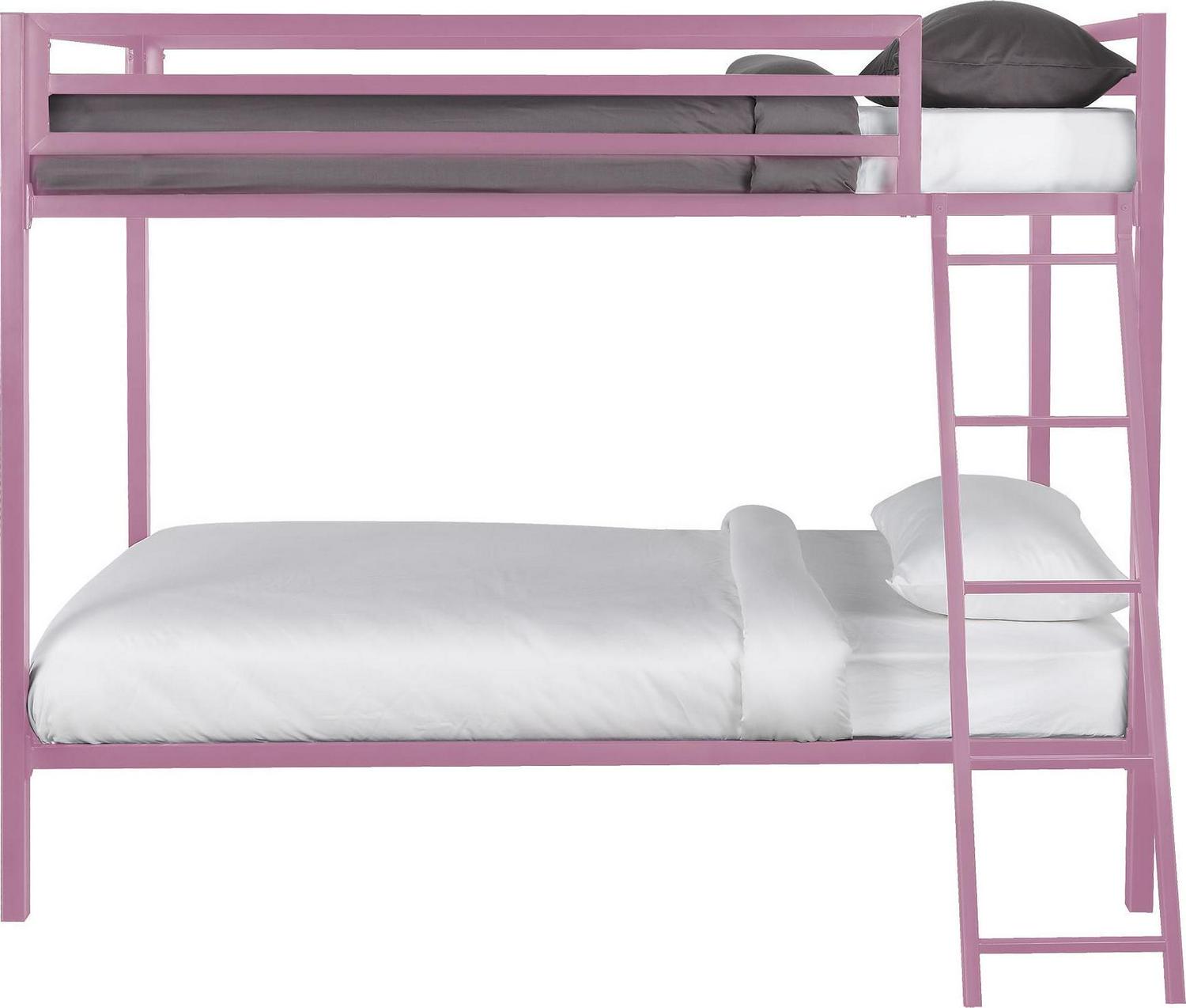 Mainstays Premium Twin over Twin Metal Bunk Bed， Pink